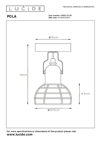 Lucide POLA - Ceiling spotlight Children - 1xE27 - Blue - technical